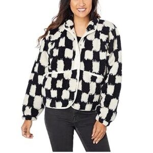 Free People Black and White Checkered Hit the Slopes Fleece